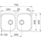 Cuba Dupla Aço 304 Alto Brilho Vertical 715x400x180mm com Válvula 09006 Franke