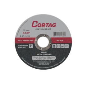 Disco de Corte Ferro 115MM  4.1/2"X1/8"X7/8" IMP 62019 Cortag