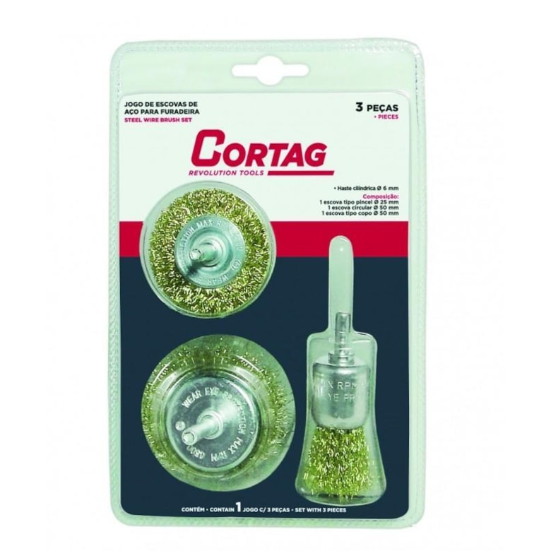 Jogo de Escovas para Furadeira com 3 Peças 61765 Cortag Jogo de Escovas para Furadeira com 3 Peças 61765 Cortag