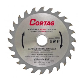 Lâmina de Serra Circular 110mm 24 Dentes para Madeira 60864 Cortag