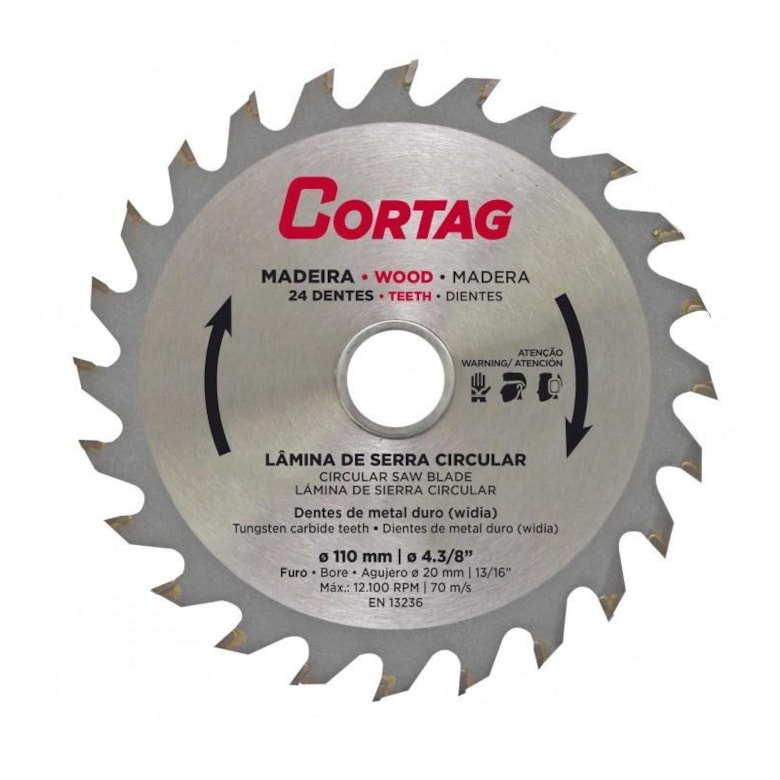 Lâmina de Serra Circular 110mm 24 Dentes para Madeira 60864 Cortag