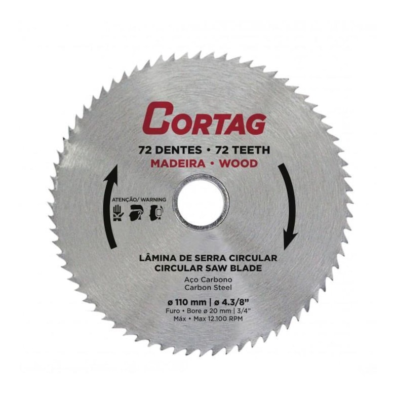Lâmina de Serra Circular 110mm com 72 Dentes para Madeira 61347 Cortag