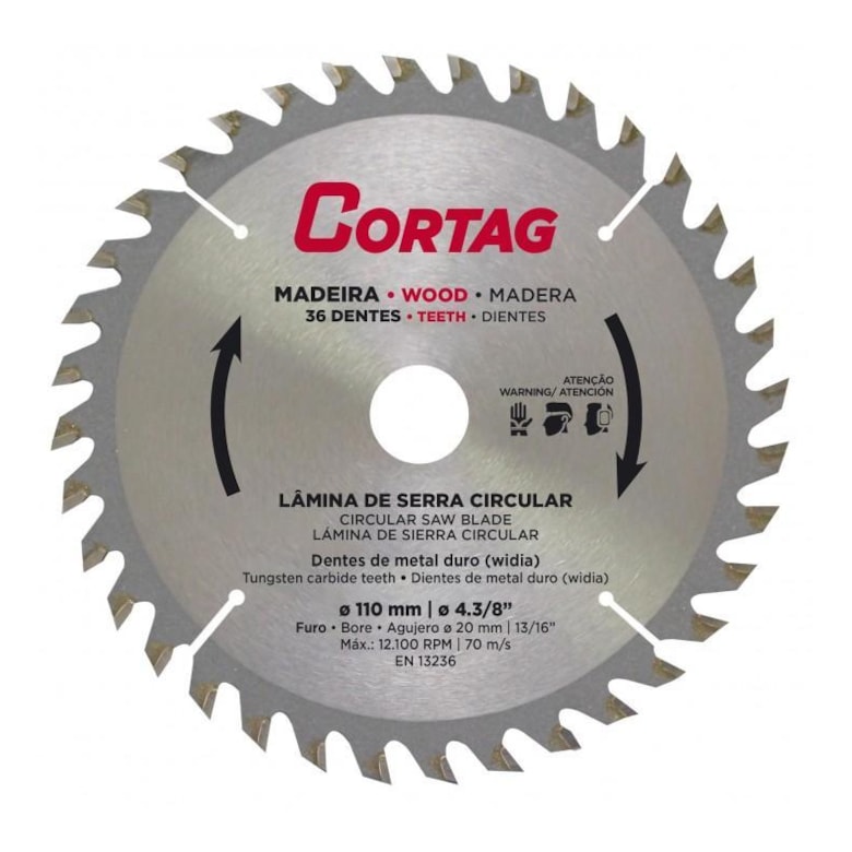 Lâmina de Serra Circular para Madeira 36 Dentes 185mm 61448 Cortag
