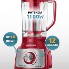 Liquidificador Turbo Mondial Vermelho/Inox 110V - L-1100 Liquidificador Turbo Mondial Vermelho/Inox 110V - L-1100