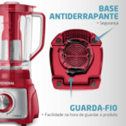 Liquidificador Turbo Mondial Vermelho/Inox 110V - L-1100 Liquidificador Turbo Mondial Vermelho/Inox 110V - L-1100