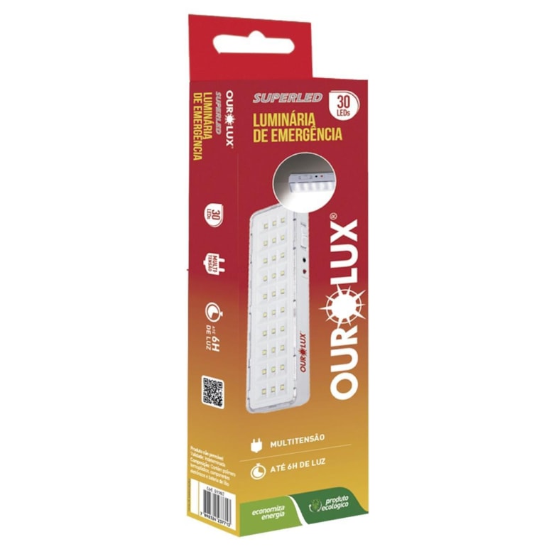 Luminária de Emergência 30 Leds 2W Lítio Sem Alça 01986 Ourolux