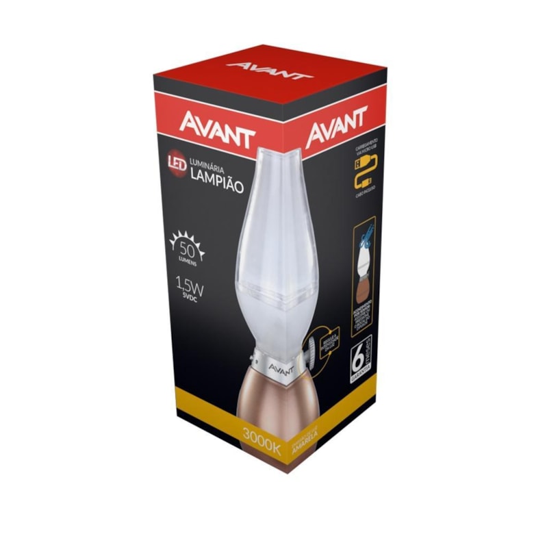 Luminária Led Lampião Recarregavel 1,5W 3000K Amarela 254151378 Avant Luminária Led Lampião Recarregavel 1,5W 3000K Amarela 254151378 Avant