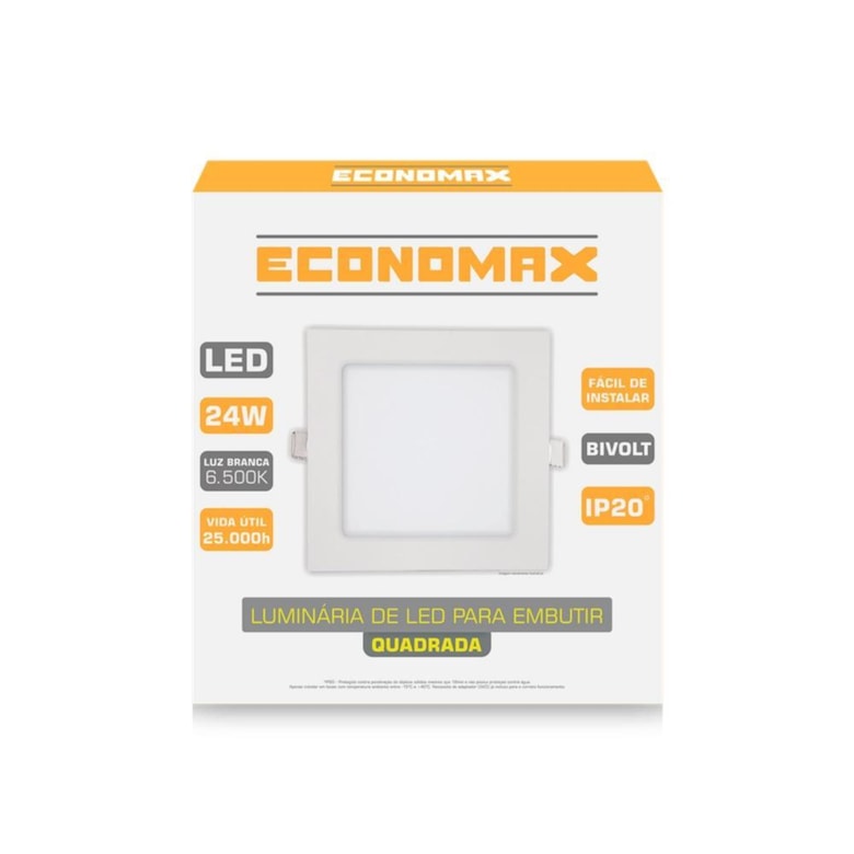 Painel Led Quadrado Embutir 24W 6.500K Branca Fria Bivolt 12763 Economax Painel Led Quadrado Embutir 24W 6.500K Branca Fria Bivolt 12763 Economax