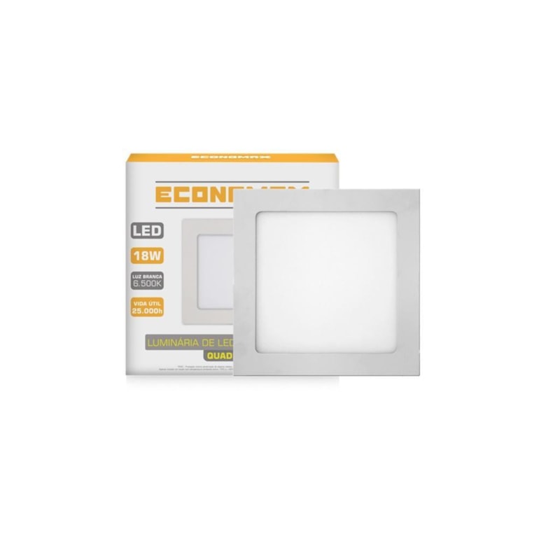 Painel Led Quadrado Sobrepor 18W 6.500K Branca Fria Bivolt 12765 Economax