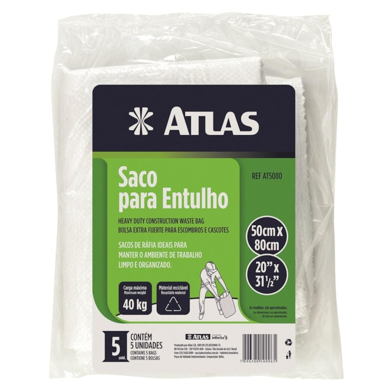 Saco para Entulho Rafia 40kg AT5080 Atlas